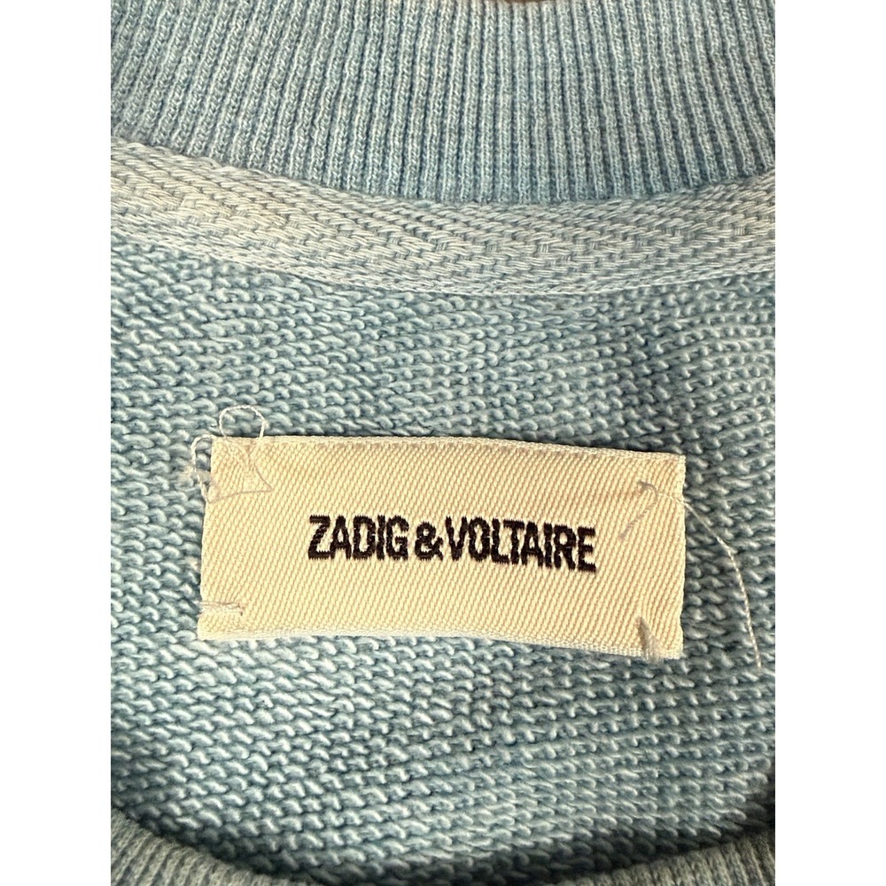 Zadig Voltaire Oscar Mon Amour Oversized Cotton Crewneck Sweatshirt Aqua Blue XS - Picture 6 of 11